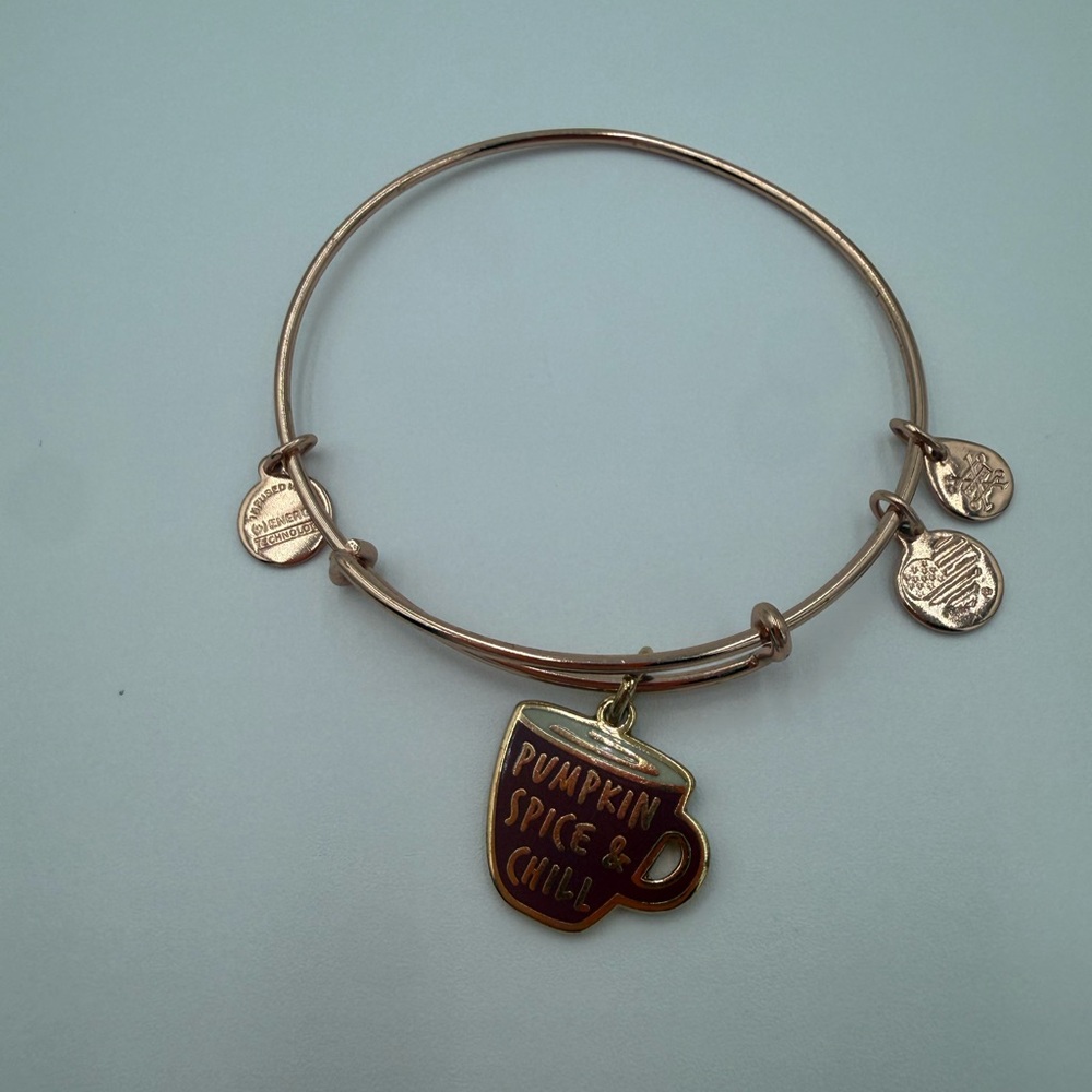 Alex and Ani Rose Gold Bangle with Pumpkin Spice Mug Charm